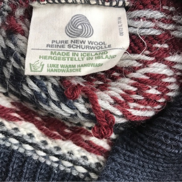 SOLD: Norwear Fair Isle Wool Sweater Folk Metal Clasps Made in Iceland Burgundy - Picture 5 of 16